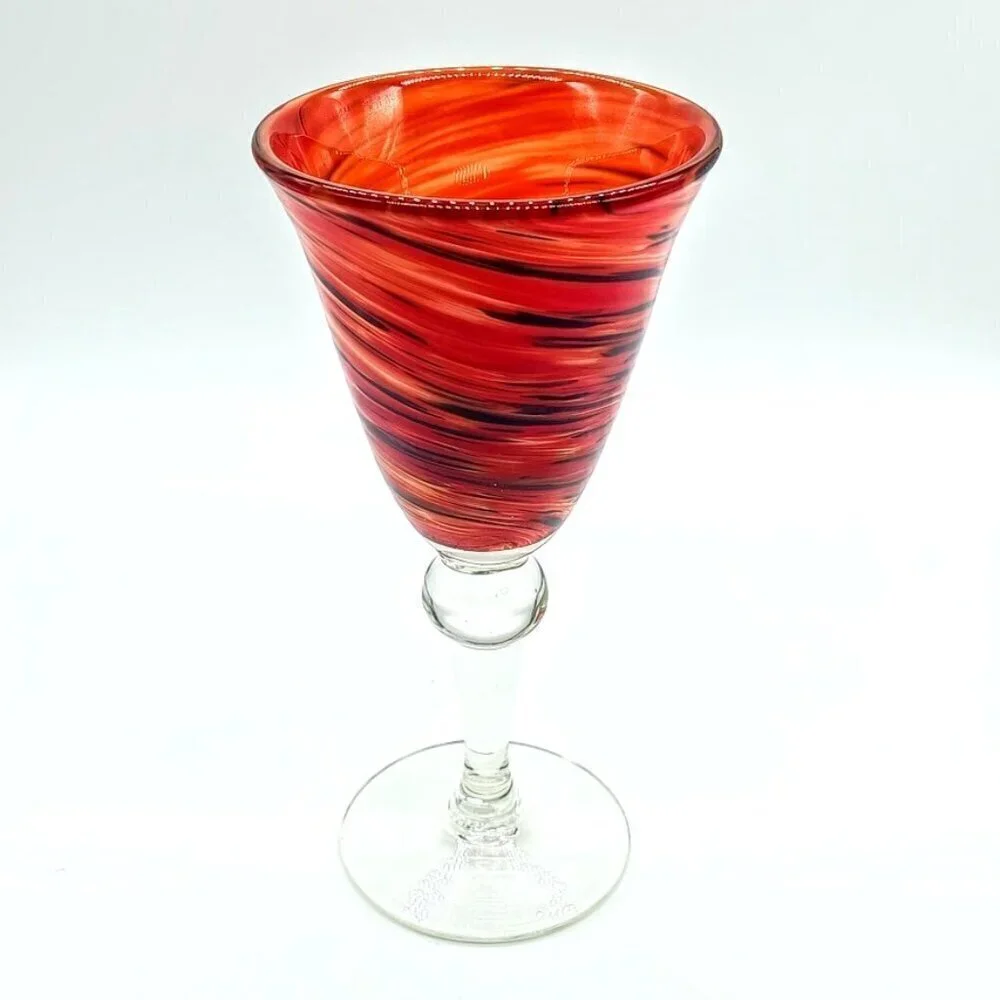 Pier 1 Red Twist Blown Glass Water Goblet